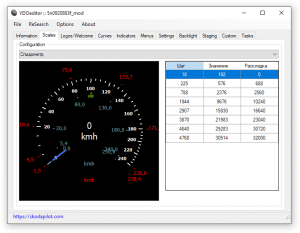 VDOeditor2 Scale Configuration Tab (Speedometer)